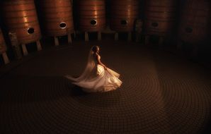 romantic bride in the center of the hall