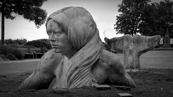 monochrome photo of the statue of mermaid