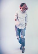 beautiful girl on a white background
