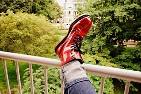 Foot on the rail in the park