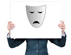 businesswoman with sad emoticon