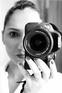 woman with camera close-up