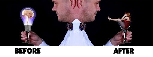 Man looking at before and after