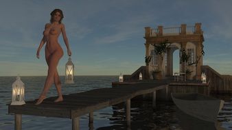 clipart of the naked woman is on a pier