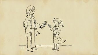 image of a little girl near a woman with flowers