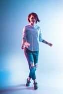 happy woman in shirt and jeans