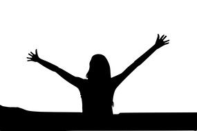 drawn black silhouette of a girl with hands up