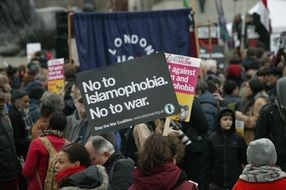 protest rally with banners