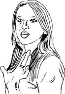 Black and white sketch drawing of the waving girl