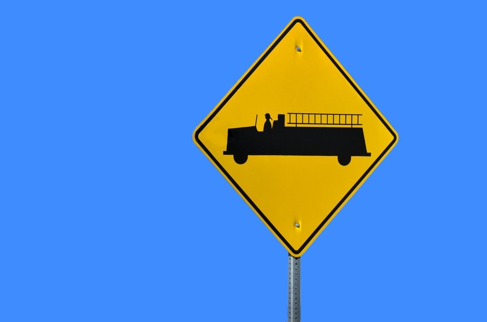 Sign Firetruck Warning Isolated