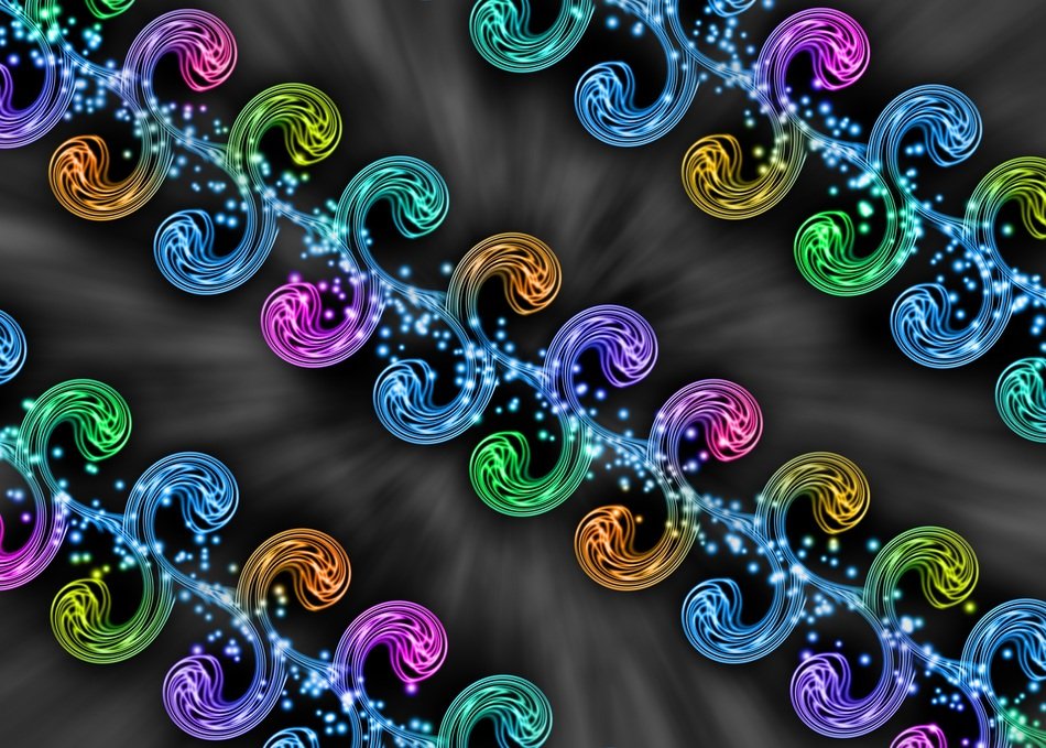 rainbow curls on gray background
