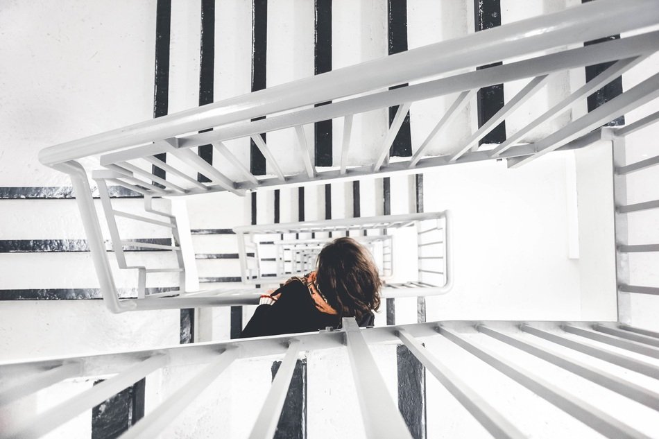 woman on the white stairs