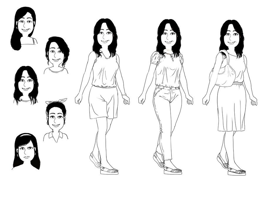 line art of women in clothes
