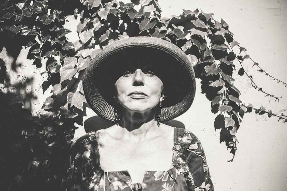 Black And White of woman in a hat