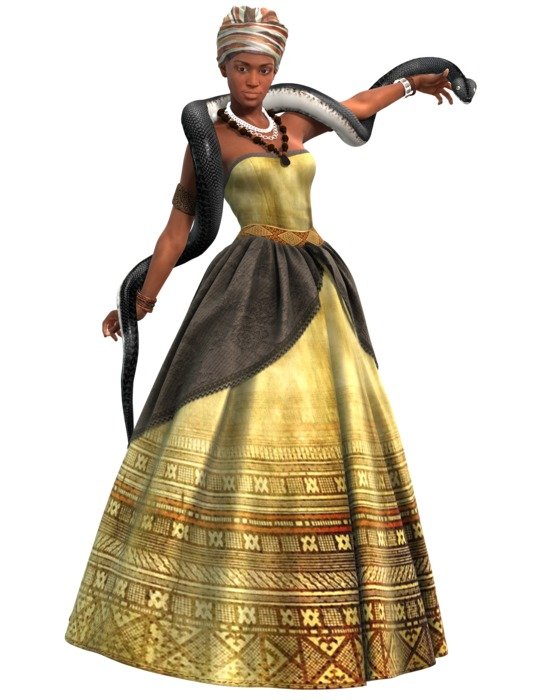 graphic image of a woman in a long dress with a snake