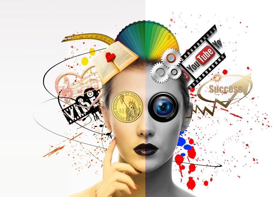 female face and many modern realities in symbols