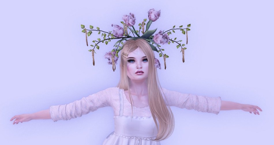 Ä°llustration of Beauty female with tulips over the head