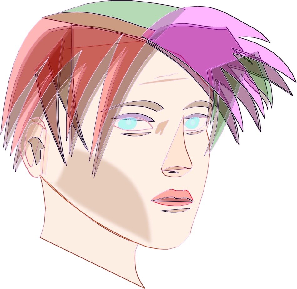 Drawing of head with colorful hair