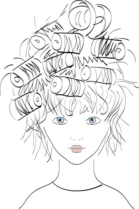 Curlers Girl Portrait drawing