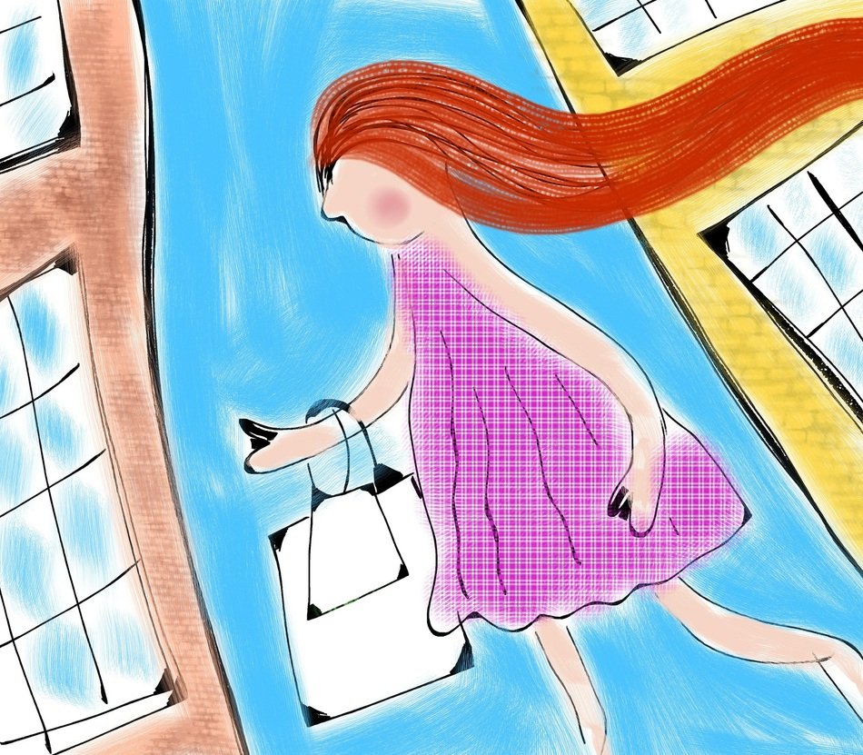 drawing of a shopping woman
