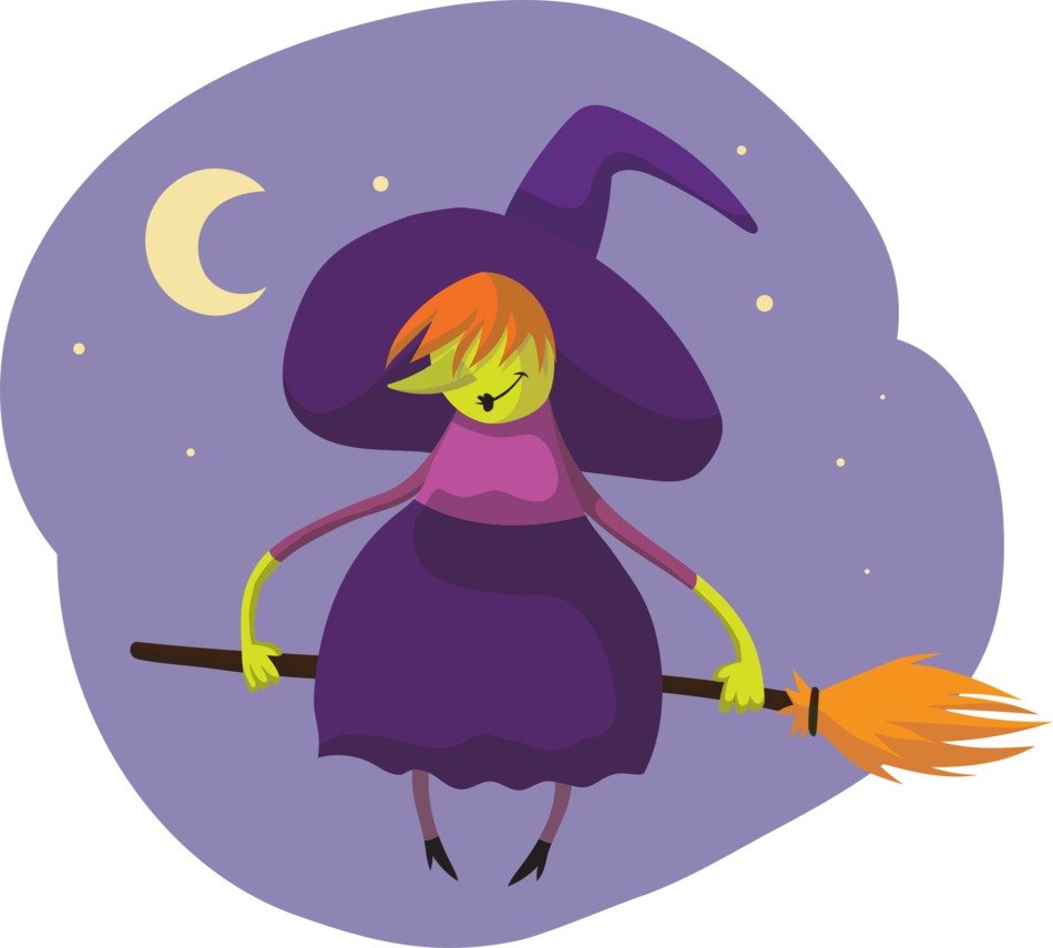 drawing of a witch on a broomstick in the night sky