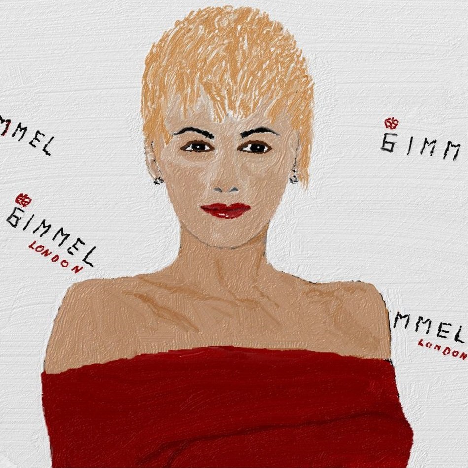 drawn girl with short hair on a background of an advertising banner
