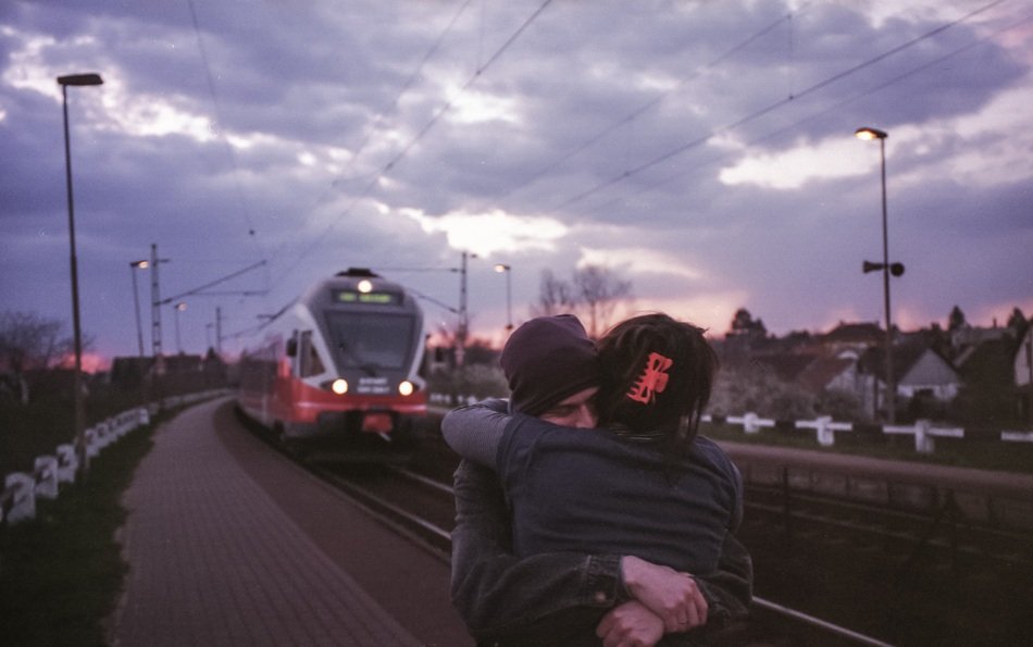 Couple on train station