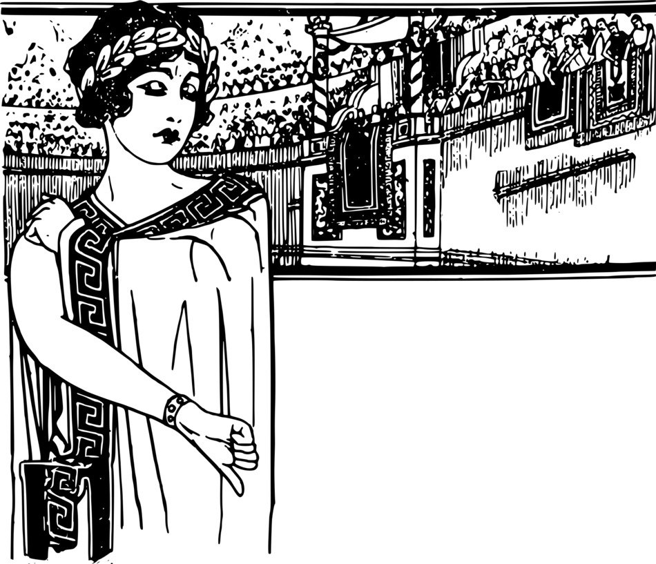 Black and white drawing of the lady in Colosseum