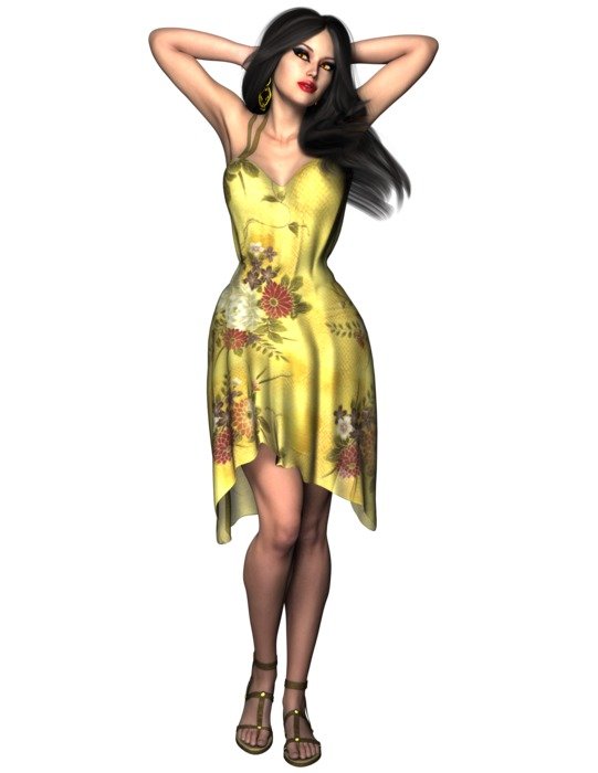 Beautiful Woman in Summer Dress, illustration