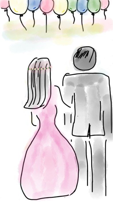 children's drawing of the bride and groom