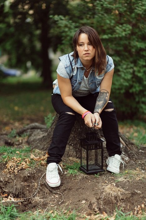 pensive girl in the park