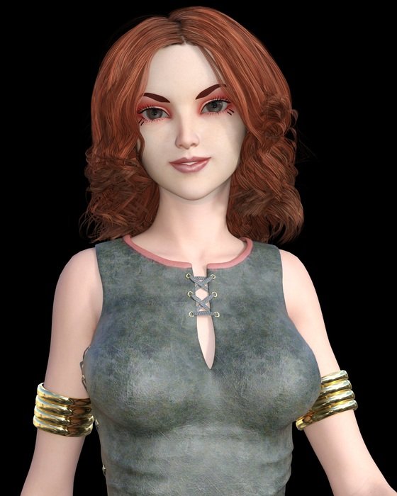young woman on the black background, render