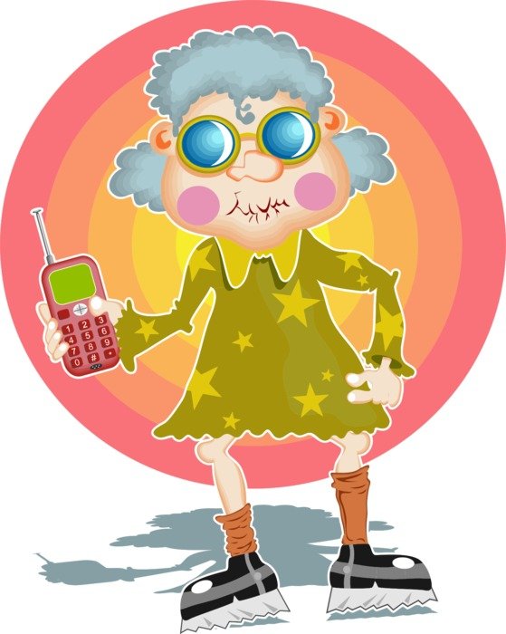 comic grandma with phone
