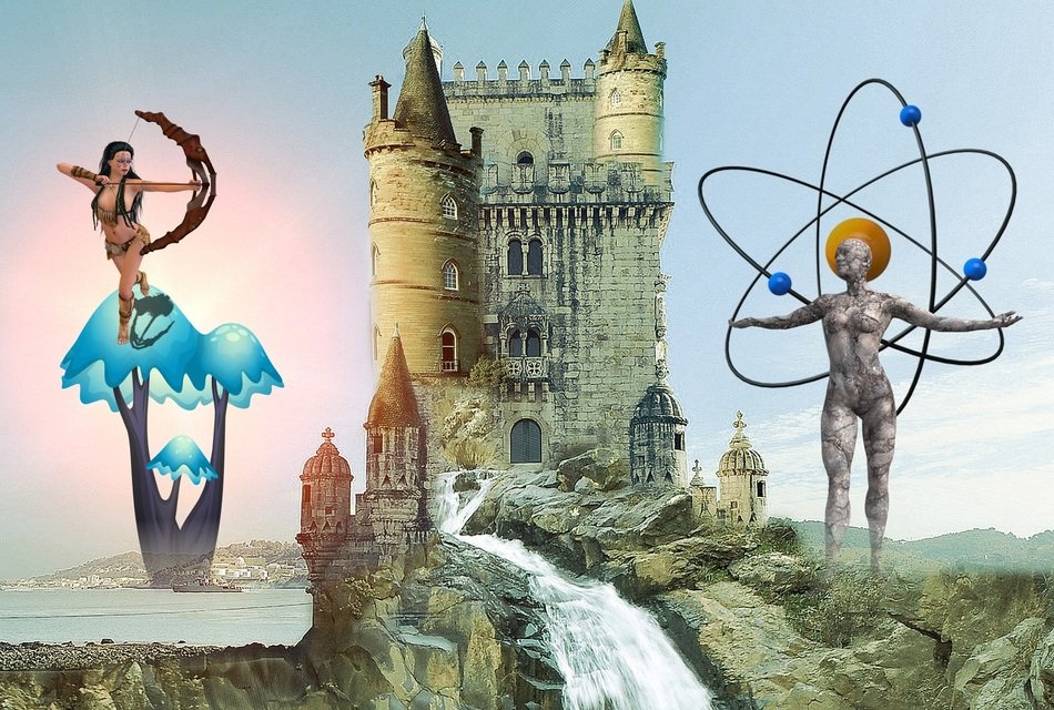 Colorful panorama drawing with the castle