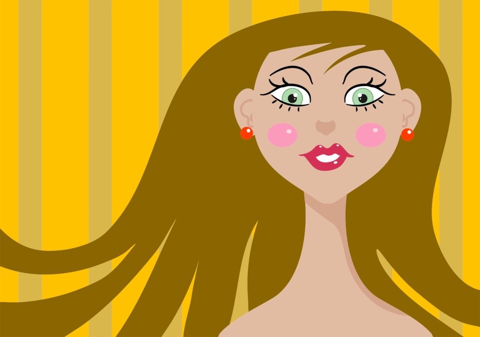 picture of a girl with long hair and colorful accessories