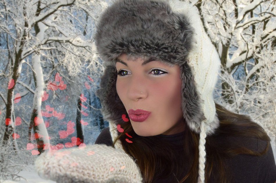 Woman Winter Heart drawing