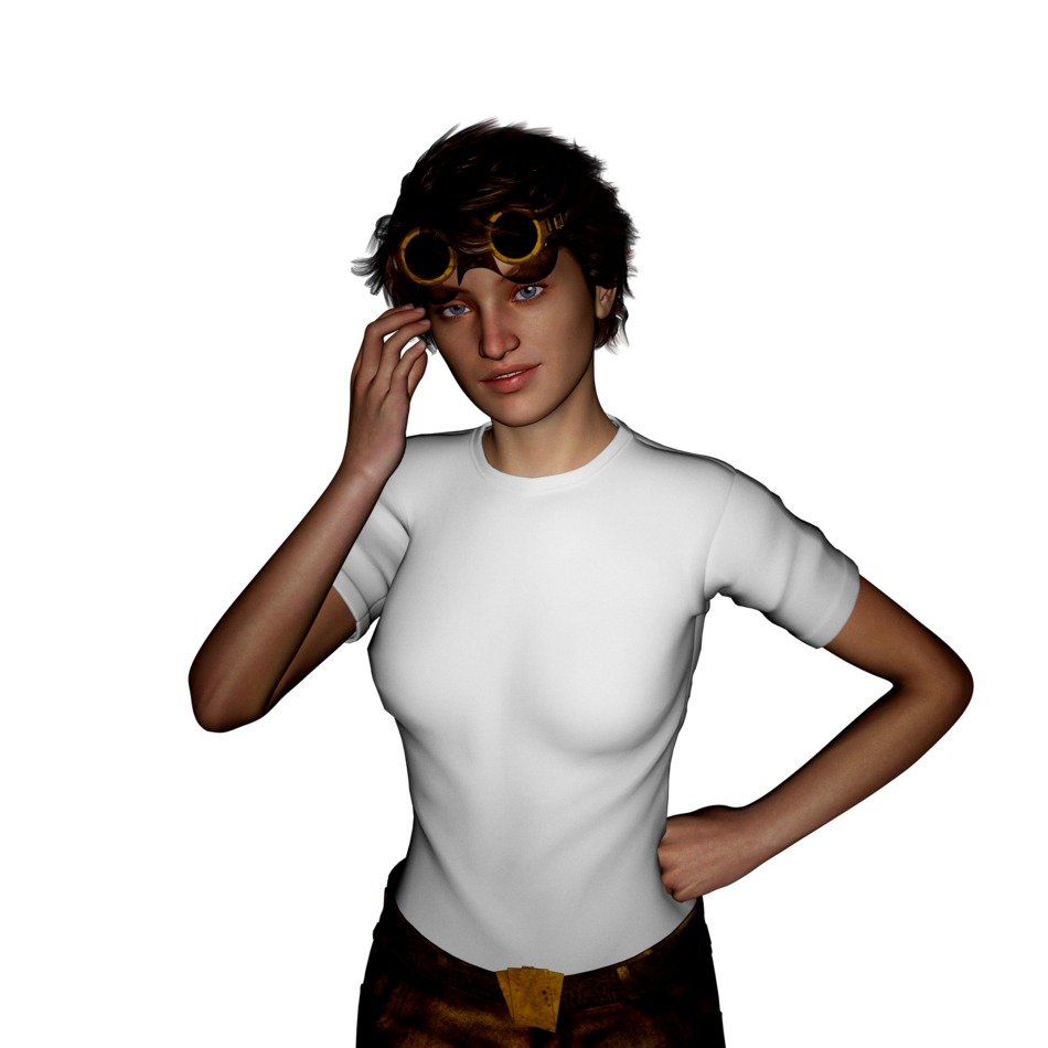 young woman with short haircut on white background