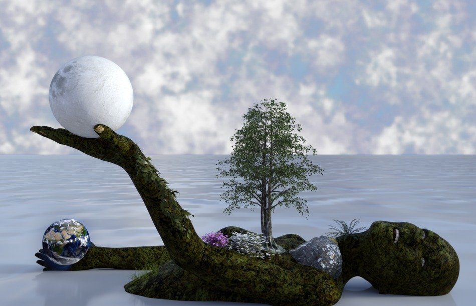 land in the form of a woman on the water