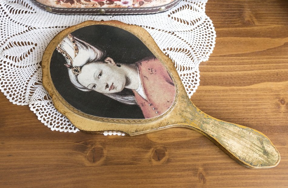 Hurrem Sultan picture on a antique wooden mirror