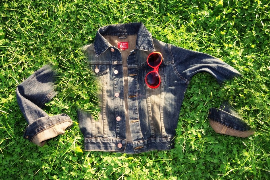 denim women's jacket on the grass