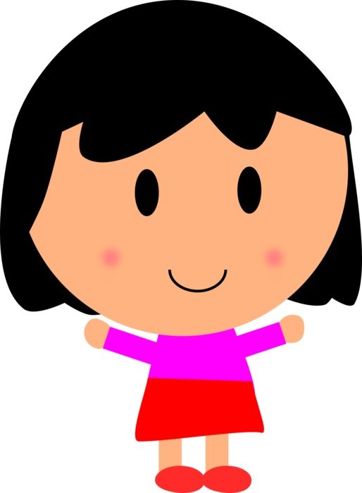 Drawing of a comic girl with black hair.