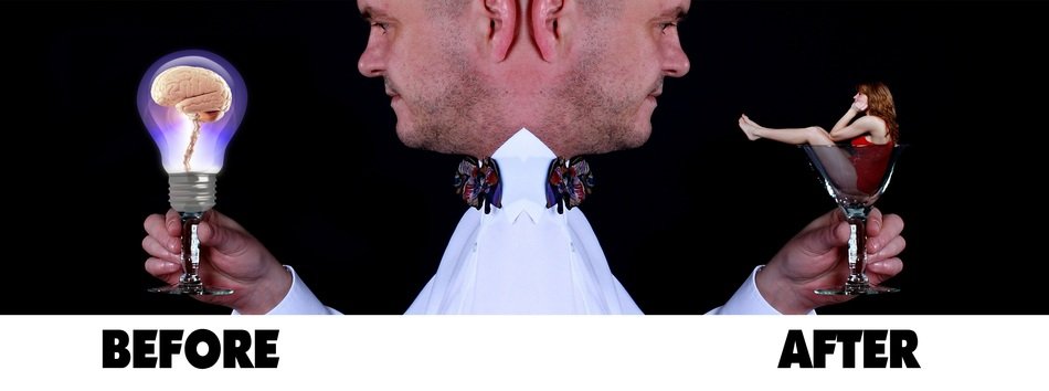 Man looking at before and after