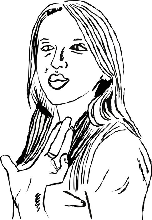 Black and white sketch drawing of the waving girl