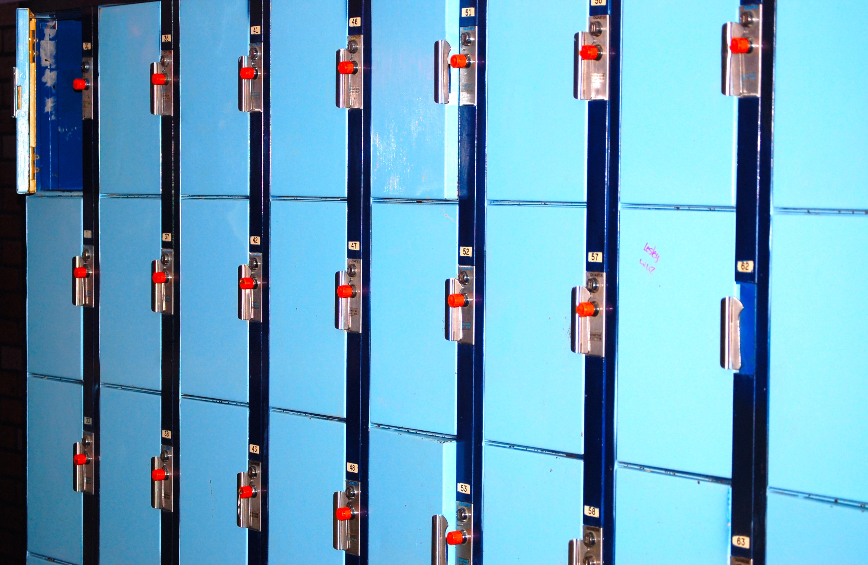 Blue lockers in school free image download