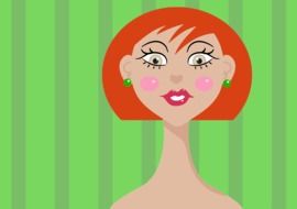 drawing of a woman with red hair on a striped background