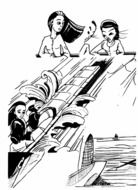 black and white Drawing of Women in a boat