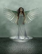 Angel, Fantasy winged Woman in long dress, illustration