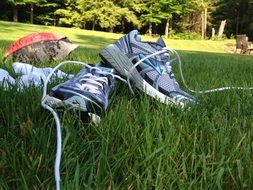 sneakers on green grass close up