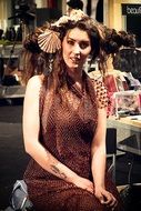 stylish woman with creative hairdress