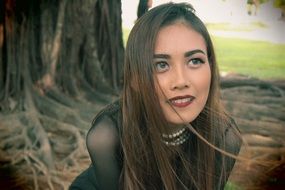 young long haired Girl Outdoor, portrait